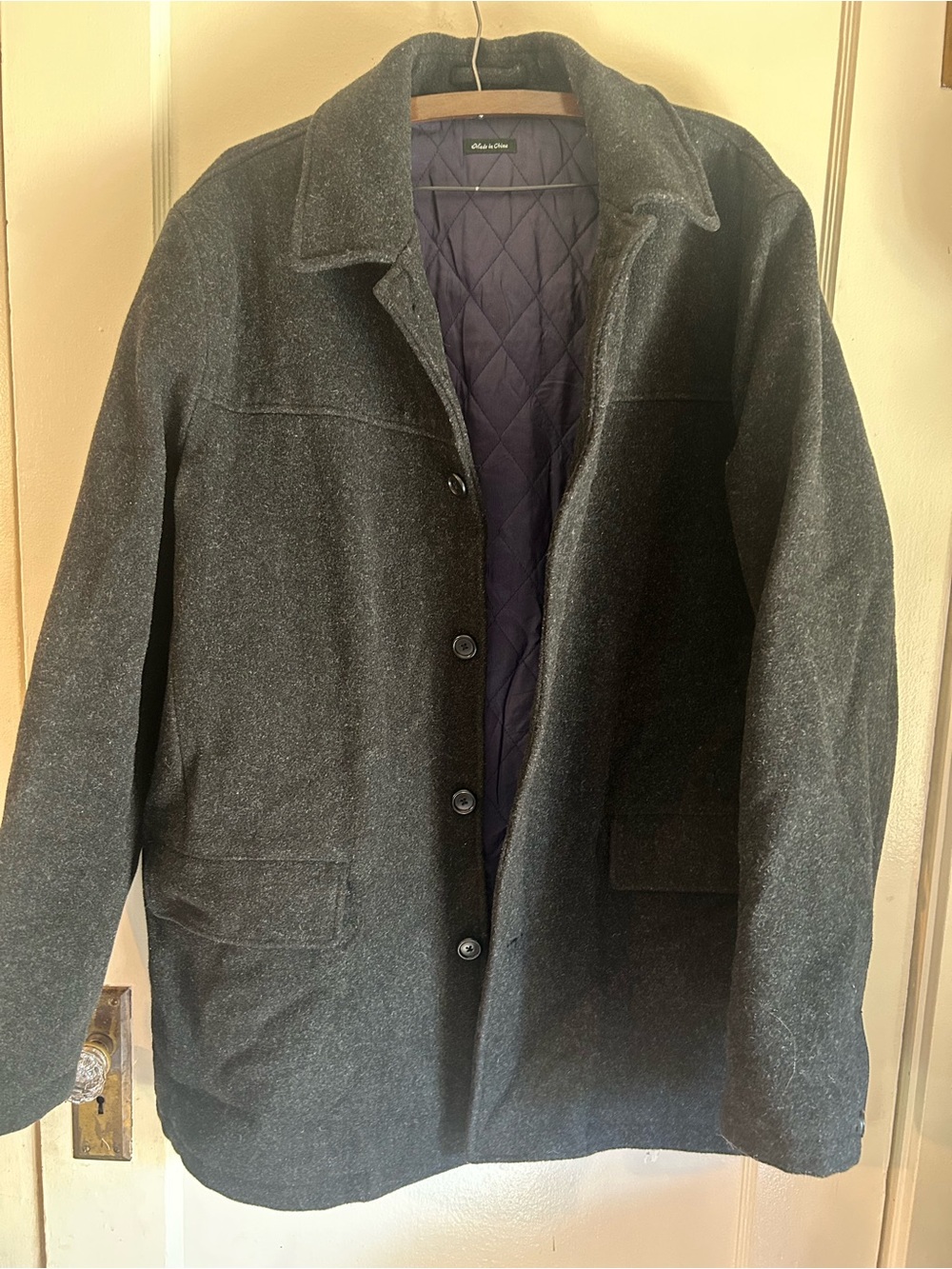 J Crew University Jacket Mens XLT Charcoal 100% Wool Stadium Cloth Quilted Coat